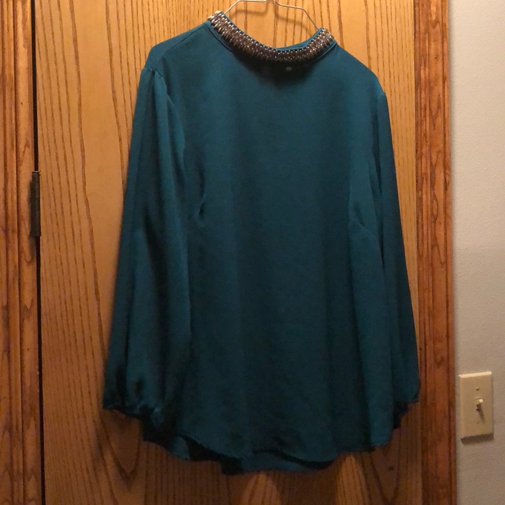 Turquoise long sleeve blouse